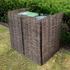 Double Wheelie Bin Screen 2 Shed Willow Rattan Effect Garden Rubbish Screening