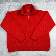 Vince Camuto Women L Red Half-Zip Pullover Ribbed Knit Fashion Sweater Cozy