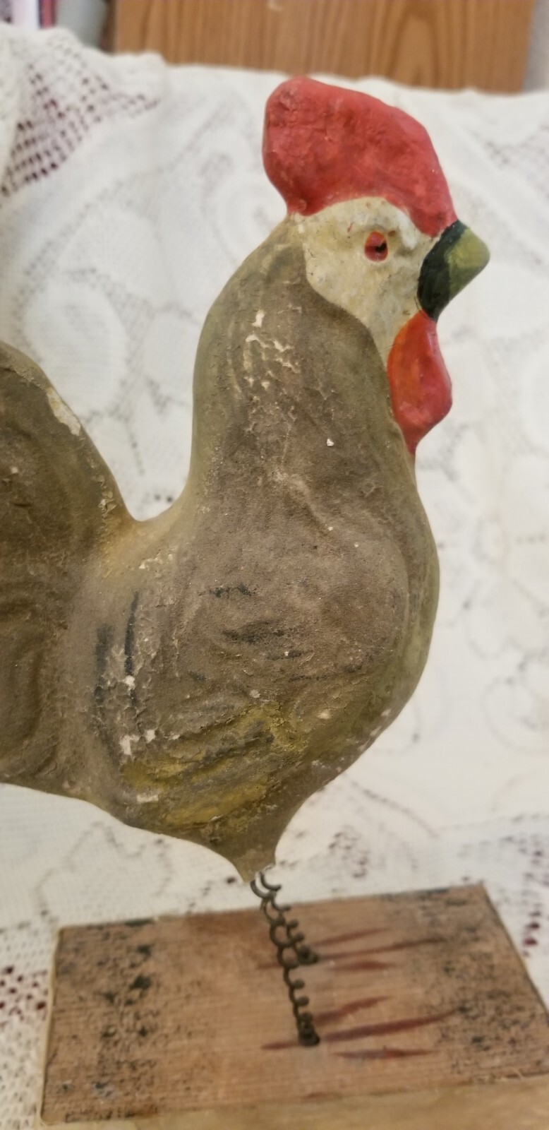 ANTIQUE GERMAN PAPER PAPIER MACHE ROOSTER BIRD SQUEAKER PIPSQUEAK W