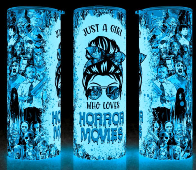 Glow in the Dark Just a Girl Who Loves Horror Movies Collage Cup Tumbler 20oz