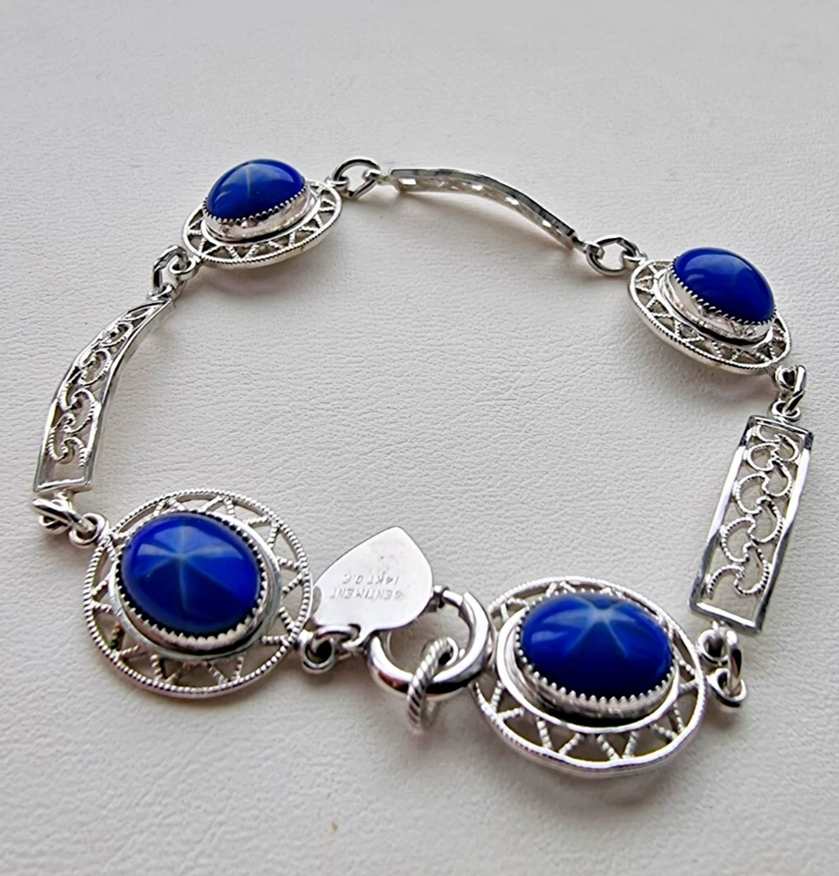 PULSERA FILIGRANA ZAFIRO ESTRELLA ORO BLANCO 14KT RELLENA GF OVALADA 10x8 mm 7,25" Foto 2 de 4