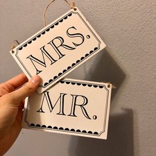 Mr Mrs Chair Signs for Wedding Engagement Party Decor Black White Hanging