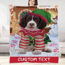 Springer Spaniel Dog Blanket Personalize Throw Woven Fleece Sherpa Christmas NWT