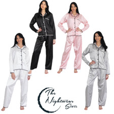 SALE Womens Satin Silk Pyjamas Set PJs Nightwear Long Sleeve Soft Sleepwear
