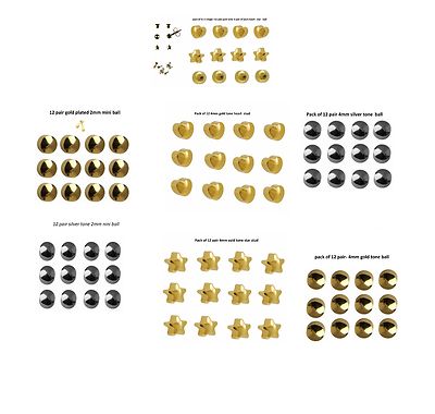 6 oder 12 Paar Ohr Piercing Ohrstecker steril Packung versch. Formen & Größen normal - Mini 