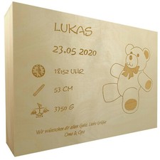 Erinnerungskiste Holzkiste personalisiert Geschenk zur Taufe Geburt Teddyb&auml;r