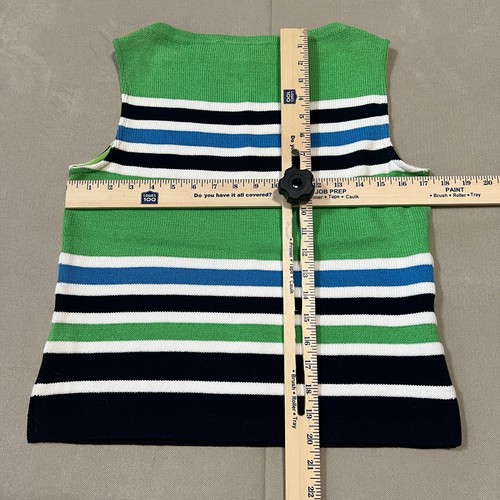 ST JOHN Sport Marie grigio donna piccola miscela lana vintage verde serbatoio multi righe - Foto 6 di 11