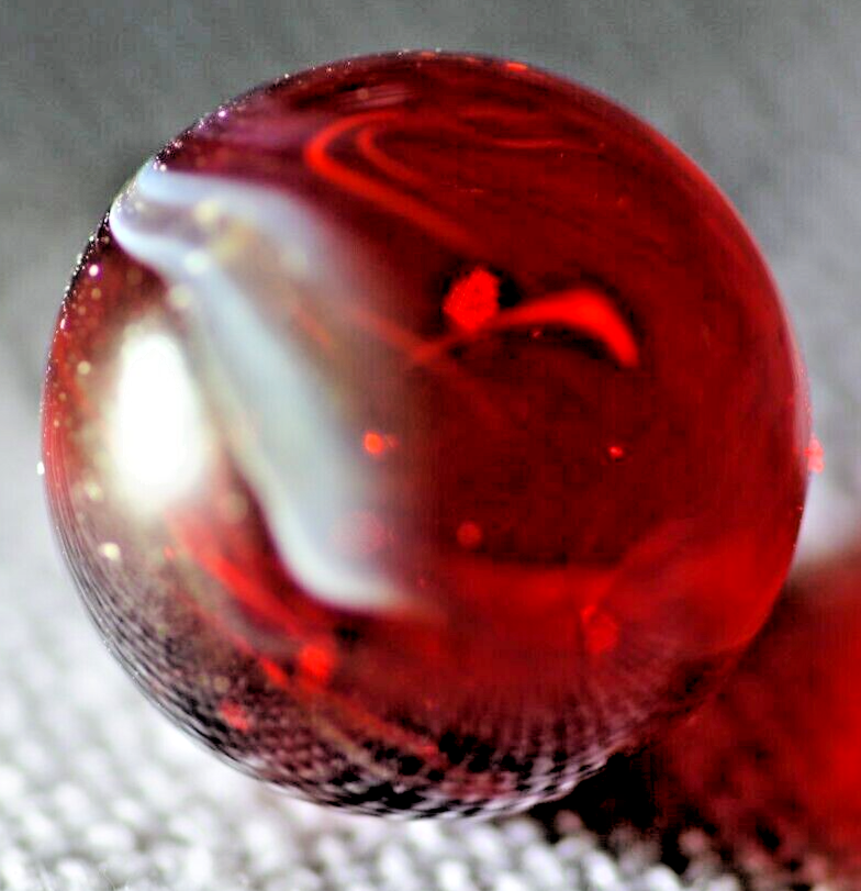 Red Christiansen Agate (?) Transparent Swirl/Slag Toy Marble, RARE
