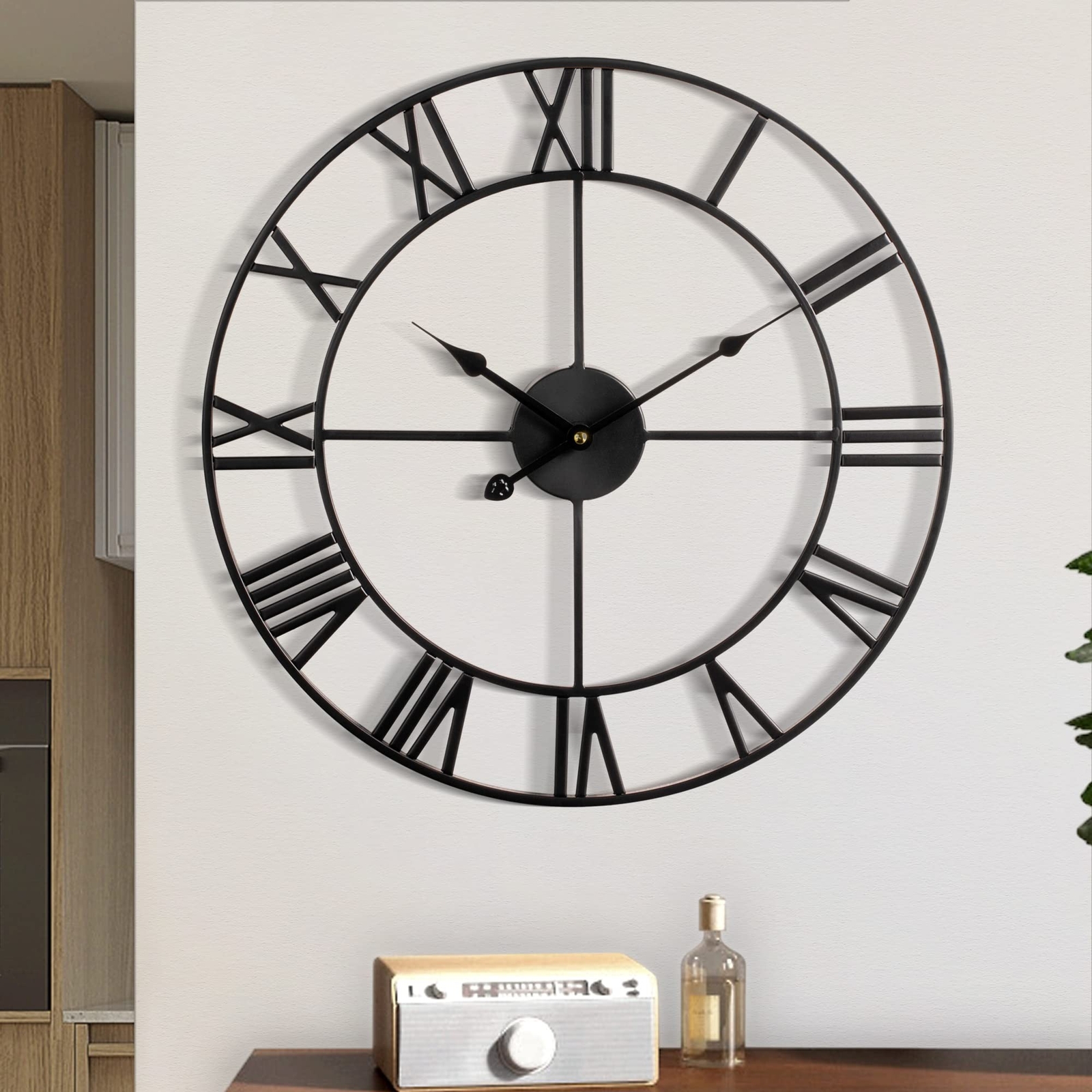 1st owned Large Wall Clock Metal Retro Roman Numeral Clock, Modern Round Wall...