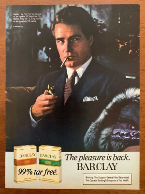 1982 Barclay Cigarettes Vintage Print Ad/Poster Fur Coat Man Cave Bar Décor  