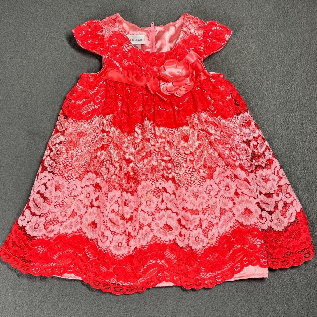 Bonnie Jean Red Lace Dress Flower Accent Party Occasion Girl Size 2T | eBay