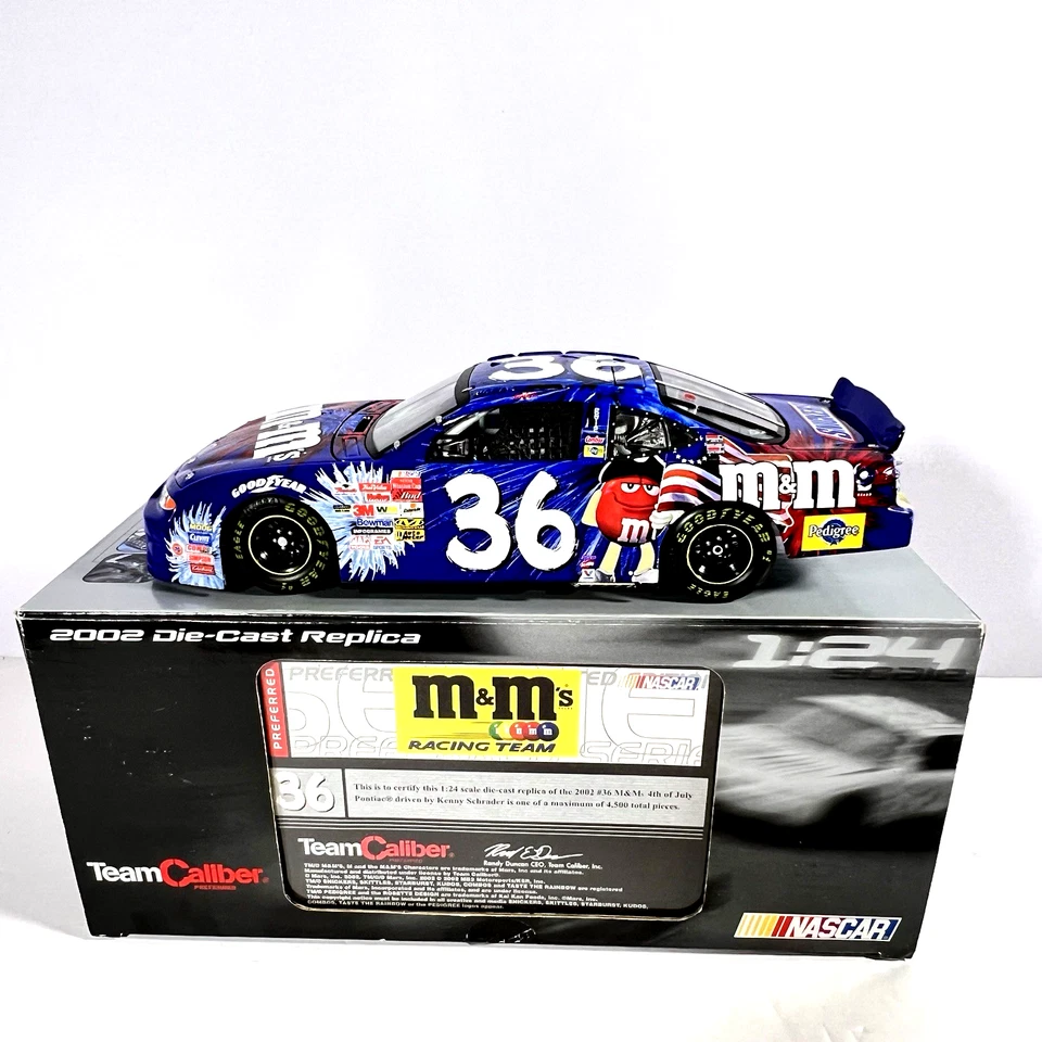 #36 Kenny Schrader M&M’s 4th Of July Diecast 1:24 & 1:64 Lot of 2 w/ Package - Image 2 of 4