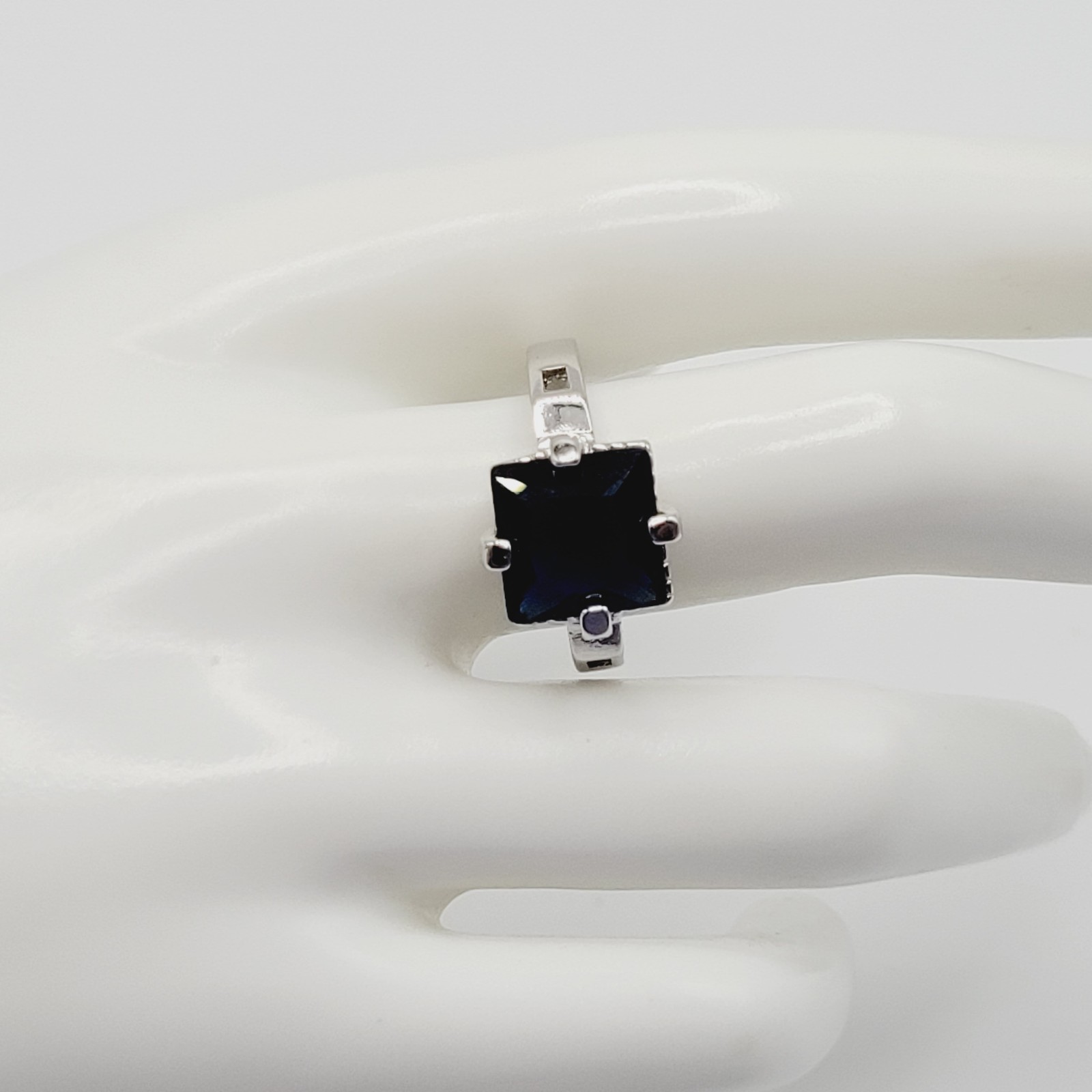 Art Deco Style Blue Square Rhinestone Silver Tone… - image 20