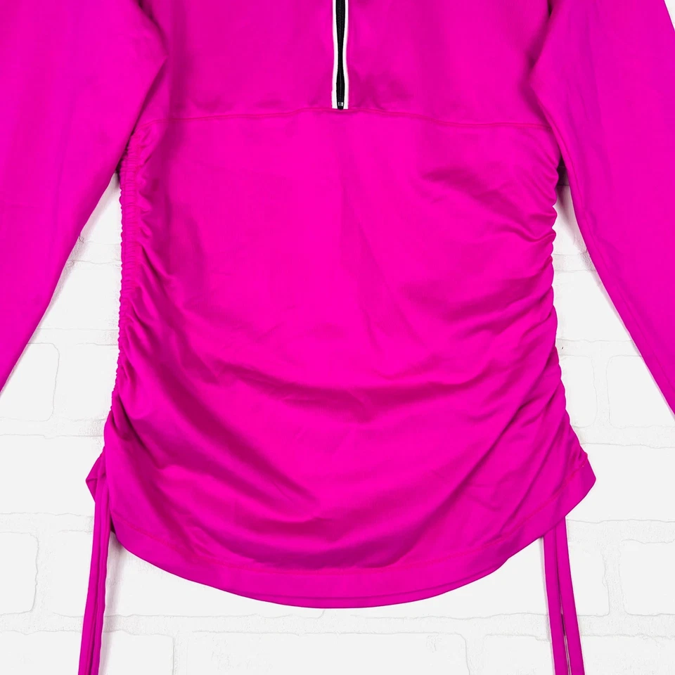 Boston Proper Women's Magenta Ruched Quarter Zip Long Sleeve Athletic Pullover M - Image 3 of 4