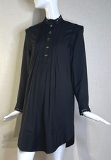 Vestido Camisa CHLOE' Victoriano NEGRO Cuello Alto Manga Larga Talla S FR36 US4
