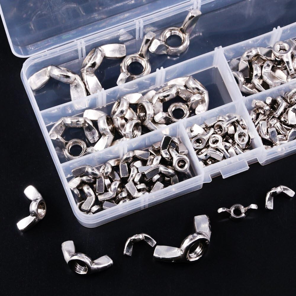 100-Pcs Butterfly Wing Nuts 304 Stainless Steel M3 M4 M5 M6 M8 M10 Assortment...
