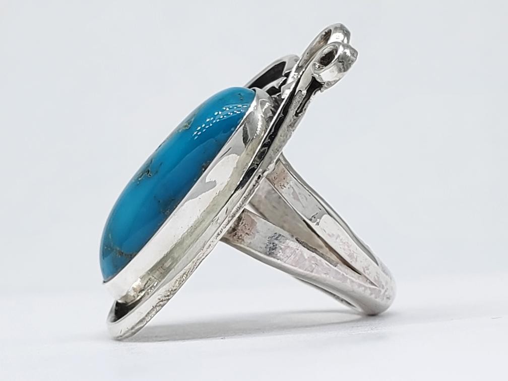 925 Solid Silver Cabochon Oval Cut Turquoise Ring… - image 2
