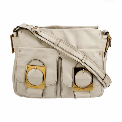 Authentic Etro Cream Leather Shoulder Bag with Gold Hardware