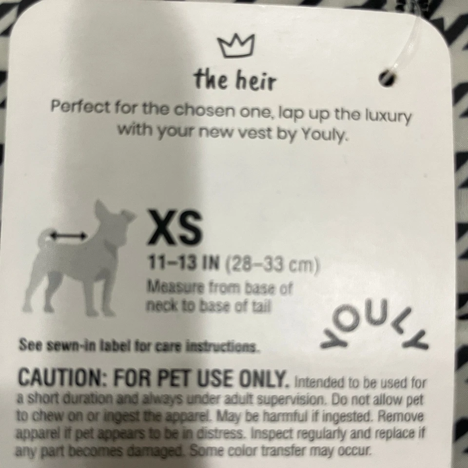 Youly The Heir Pet Dog Vest Puffer Coat size XS (Xtra Small) 11-13 Inch Length - Image 4 of 4