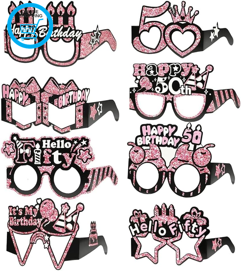 50Th Birthday Glasses, 8 Pcs Happy Birthdays Photo Booth Props, 50Th Birthday De