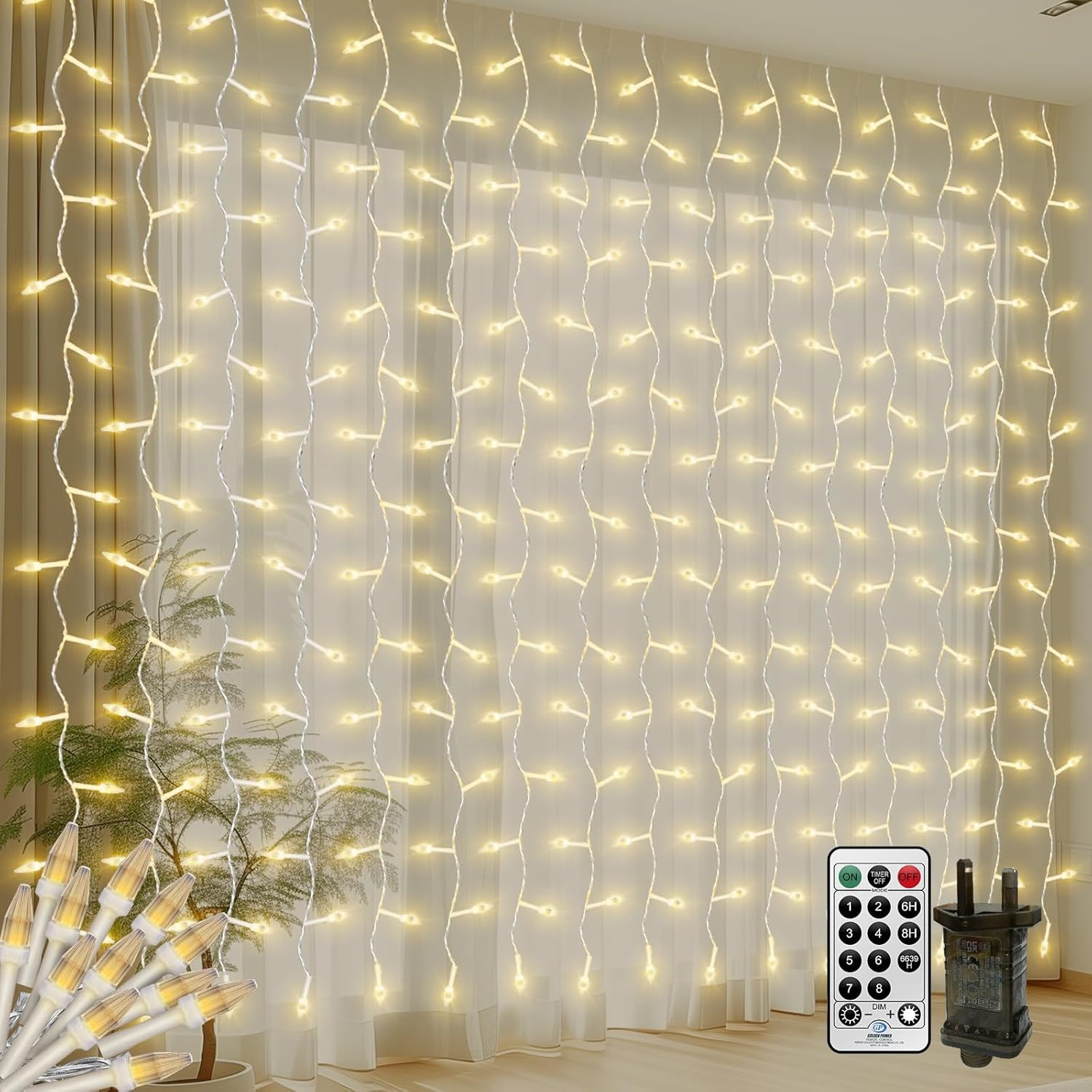 Cascata di Luci 300 LED 4x2m - Tenda Natale da Esterno Impermeabile