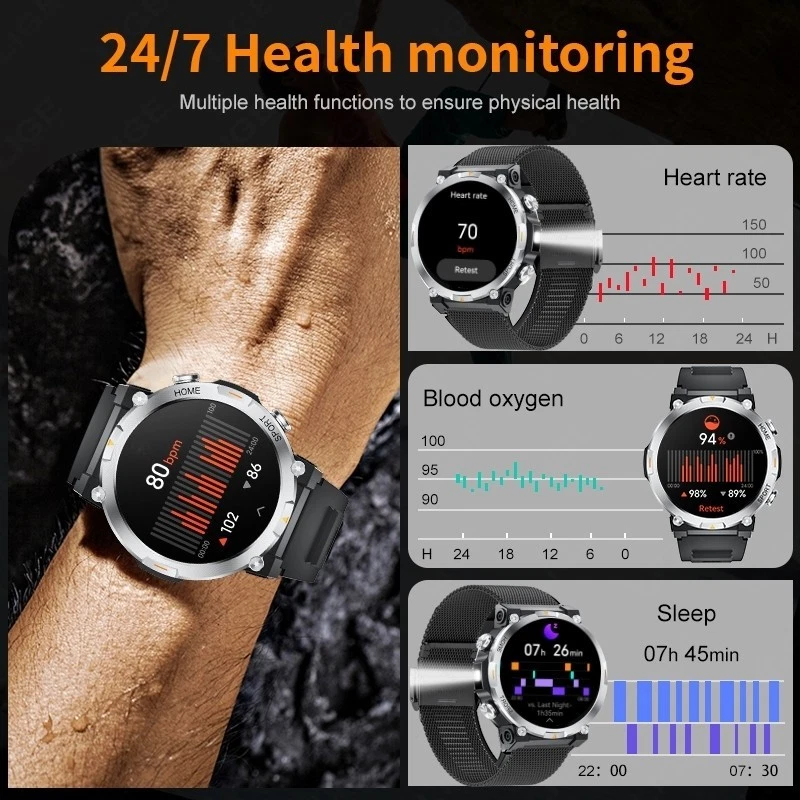 Military Smart Watch Men (Answer/Make Call) Outdoor Smartwatch with Flashlight - Image 4 of 4