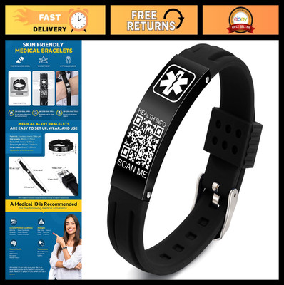 Medical Alert ID Bracelets with QR Code - Waterproof Silicone Wristband for Spor