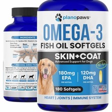 Omega 3 Fish Oil for Dogs, 180 Capsules - Low Odor, Skin and Coat 180 Count