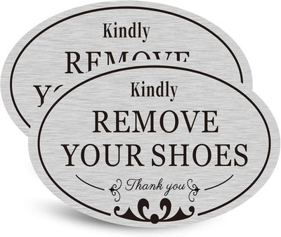 CARGEN 2 PACK Kindly Remove Your Shoes Oval Please Take Off 2PCS, Silver 