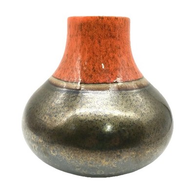 Mid Century Destinos SA Studio Pottery Vase Orange Brown Gold Metallic Glaze 8 