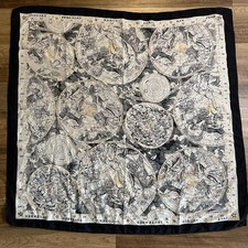Gorgeous VTG Astrology Celestial Ellen Tracy Silk Scarf 33" x 31" Black  Gold