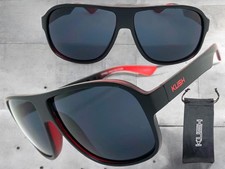 Classic Modern Retro Sporty KUSH SUNGLASSES Large Black  Red Frame Dark Lens