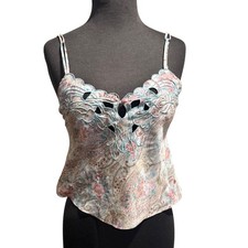Vintage Victorias Secret Gold Label Paisley Floral Camisole Top Scalloped Small