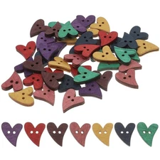 VILLCASE 100pcs Wood Sewing Buttons, Heart Shaped Wood Craft Buttons, Rustic ...