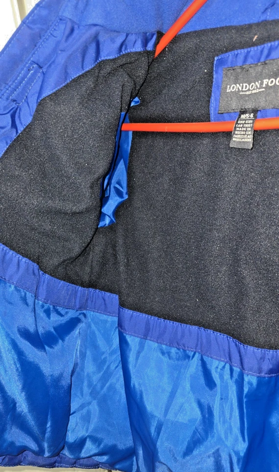 Chaqueta Abrigo London Niebla Niños Talla M 5/6 Azul Con Capucha Bloques de Color Invierno Abrigo Puffer Foto 4 de 4