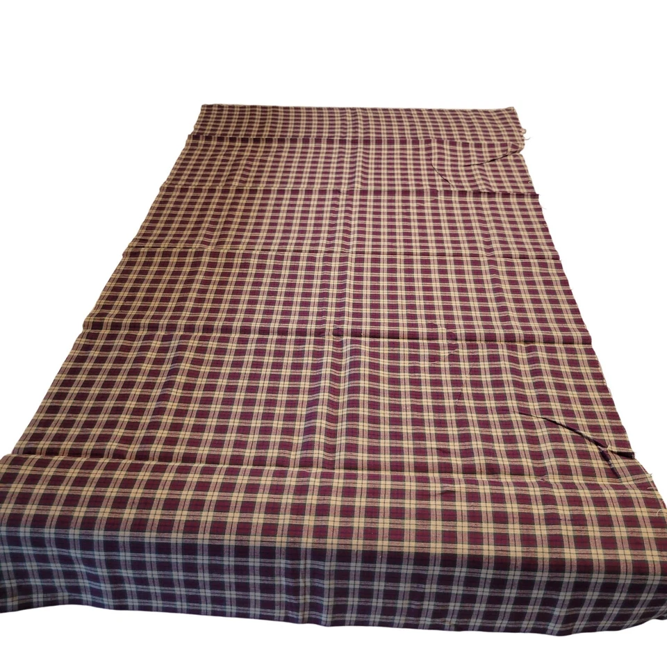 Plaid Fabric Burgundy Beige Cotton 22"x44" Small Piece for Quilting Crafts - Image 4 of 4