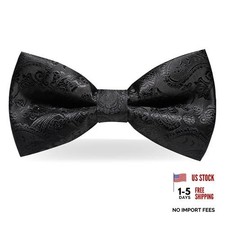 Mens Pre-tied Paisley Bow Tie for Wedding Party Adjustable Bowties Black