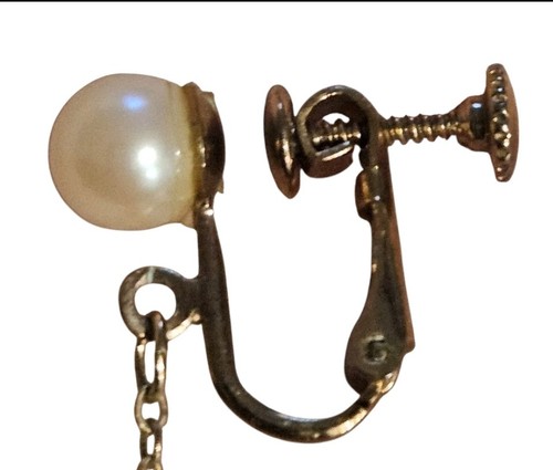 Vintage Kunstperlen Ohrringe goldfarben Schraubverschluss Schmuck 3"L - Bild 4 von 5