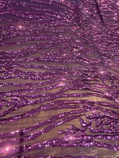 Violet Sequin Vine Mesh Fabric  All-Over Sequin Embroidered Net For Dress