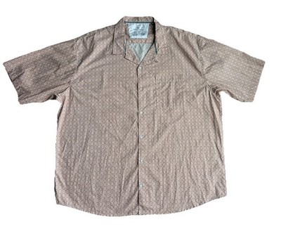Steve s Jeans Men Button Down Geometric Short Sleeve Shirt Salmon 5X 100% Cotton