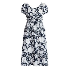 Women's Floral Dark Navy Time and Tru Smocked Cotton Peasant Dress Size S