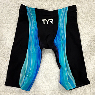 TYR Shockwave High Waist Jammer Competitive Swimwear Size 23 Black/Blue