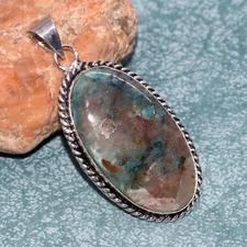 925 Silver Plated Chrysocolla Pendant Handmade Gemstone Size 2.1" GW