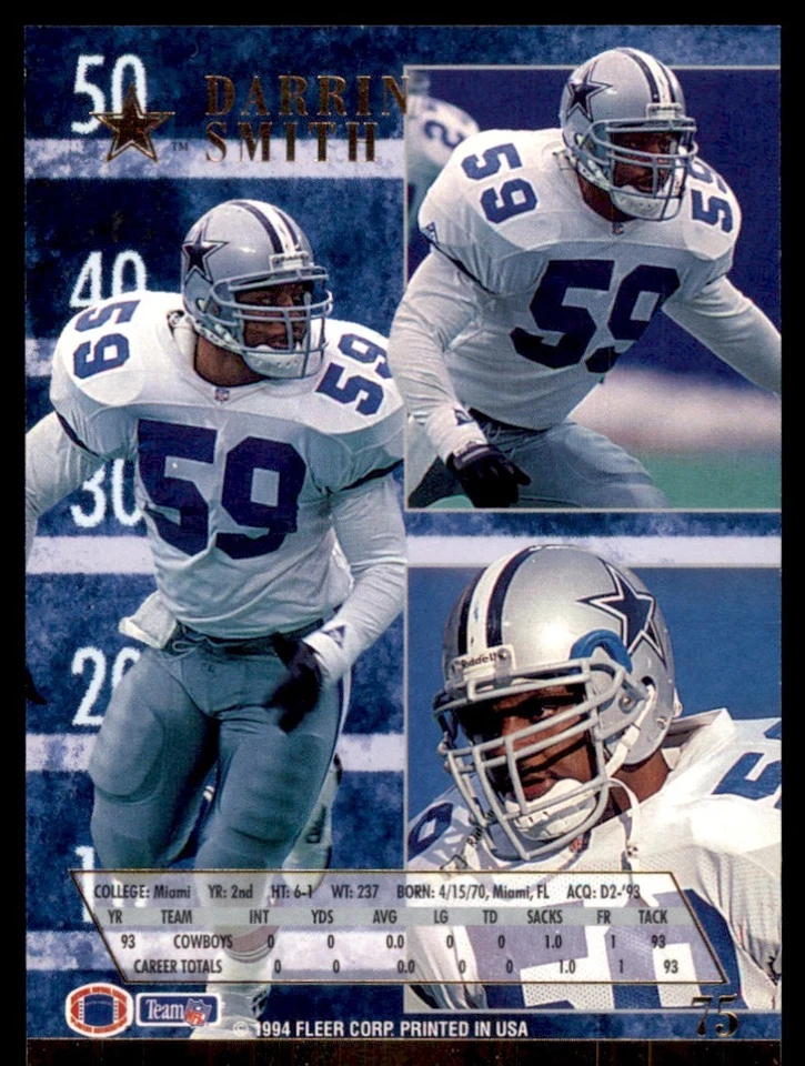 1994 Ultra # 75 Darrin Smith Cowboys - Image 2 of 2