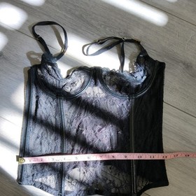 Vintage Ann Summers Femme Fatale Black PVC & Sheer Lace Corset Size 36B