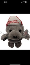 Coca-Cola COKE BABY SEAL W/ BASEBALL CAP 8" Bean Bag STUFFED ANIMAL Toy 1997 NEW