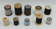 Lot Of 10 Vintage Sewing Thread Wooden Spools Assorted Colors Sizes & Brands