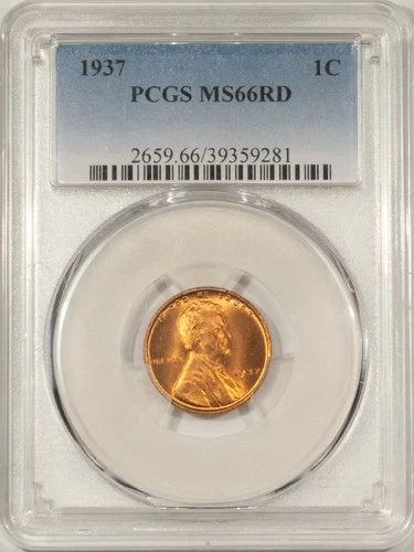 1937 LINCOLN CENT - PCGS MS-66 RD, RED AND PREMIUM QUALITY!
