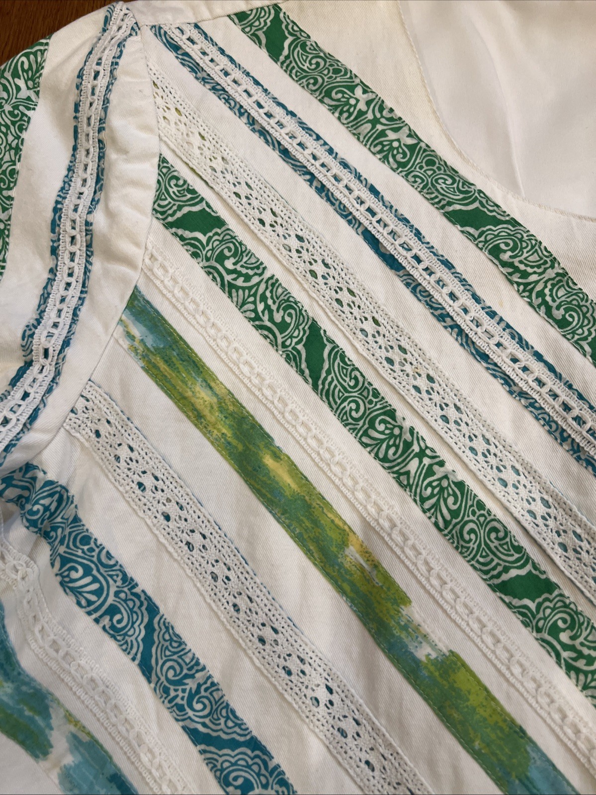 Choices White Blue Green Patchwork Jacket XL Cott… - image 2