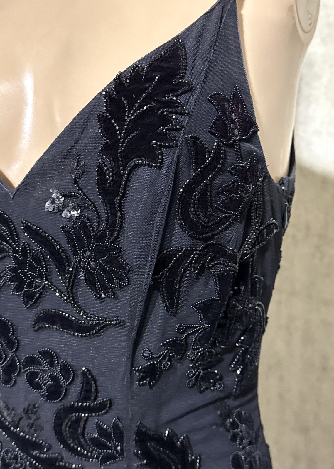 Giorgio Armani Vintage Black Silk Bead Embroidered Long Dress Gown US 2 4 IT 40 image 6